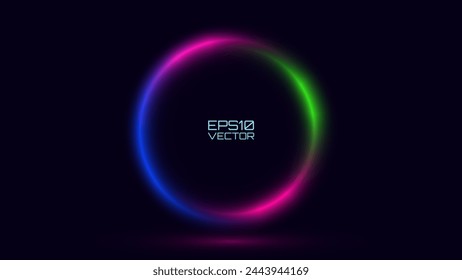 Neon Illuminate Frame Design. Abstract Cosmic Vibrant Color Circles. Colorful Neon Light Vector Illustration.