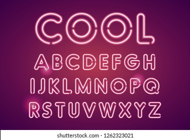 Neon illuminated light alphabet vector set