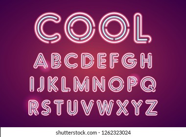 Neon illuminated light alphabet vector set