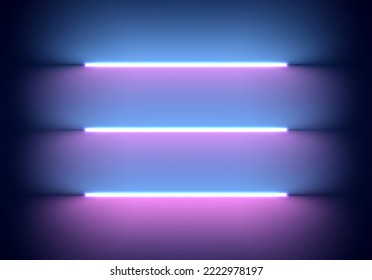 Neon illumination background. Abstract 80s or synthwave styled backdrop with blue and purple lamp on the wallpaper.