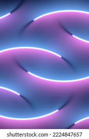 Neon illumination background. Abstract 80s or synthwave styled backdrop with blue and purple lamp on the wallpaper.