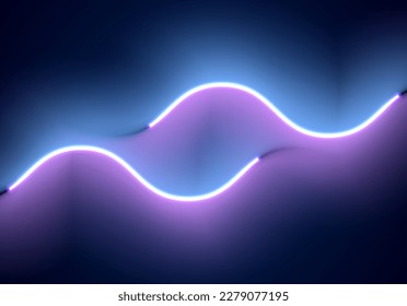 Neon illumination background. Abstract 80s or synthwave styled backdrop with blue and purple lamp on the wallpaper.