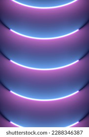 Neon illumination background. Abstract 80s or synthwave styled backdrop with blue and purple lamp on the wallpaper.
