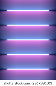 Neon illumination background. Abstract 80s or synthwave styled backdrop with blue and purple lamp on the wallpaper