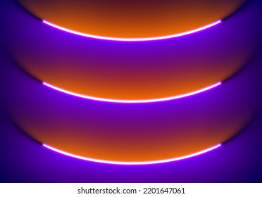 Neon illumination background in Halloween style. Abstract 80s or synthwave backdrop with orange and purple lamp on the wallpaper