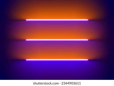Neon illumination background in Halloween style. Abstract 80s or synthwave backdrop with orange and purple lamp on the wallpaper
