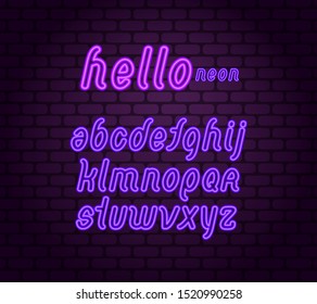 Neon illumination font alphabet set