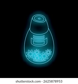 Neon illustration of an air freshener with a floral design, emitting a refreshing glow