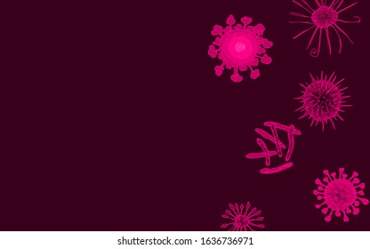 neon illustration with germs and viruses shining in the dark. vector image