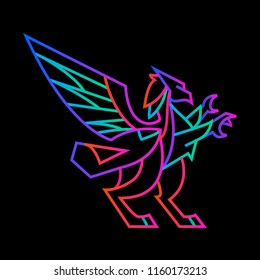 a neon illustration of a Griffon on a black background