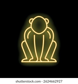 Neon illustration of a monkey sitting down on a black background