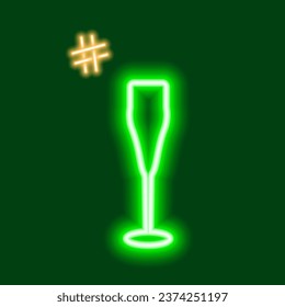 Neon image of wine glass with hashtag. Design concept for icon, logo or search, signboard or sign