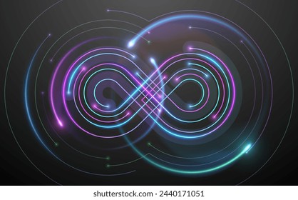 Neon infinity symbol in technology lines