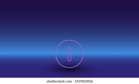 Símbolo de información de neón sobre un fondo azul degradado. El símbolo aislado está situado en el centro inferior. Azul degradado con horizonte azul claro
