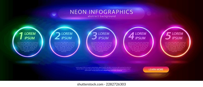 Neon Infographics Circle Frames Set. Round glowing copy space templates. Stock vector clipart collection.