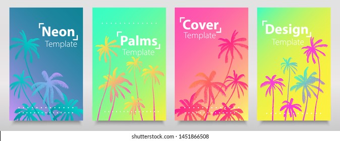 Neon iridescent gradient palms background with frame for your text. Glitch sets. Creative bright neon colours card, template concept. Light art print. - Shutterstock ID 1451866508