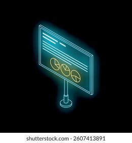 Neon isometric billboard showing growing charts, a visual representation of market analysis and business success
