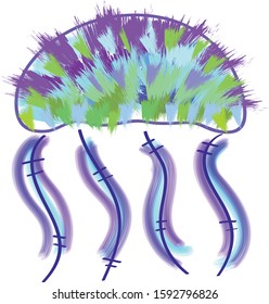 Neon jelly fish sea creatures ocean concept aquarium concept hand drawn