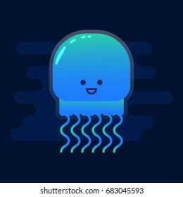 Neon jellyfish on the dark blue background
