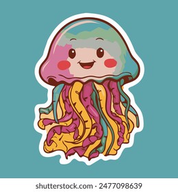 Neon Jellyfish Sticker vector arts