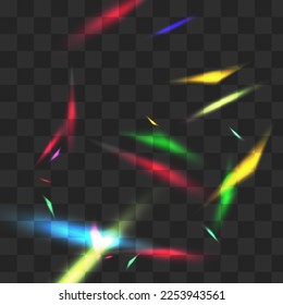 Neon Kaleidoscope Vector Transparent Background. Shine Glare Abstract Design. Light Cristal Paper Texture. Holographic Flying Glitch Branch.