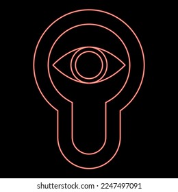 Neon keyhole eye looking Lock door Look concept red color vector illustration image flat style light