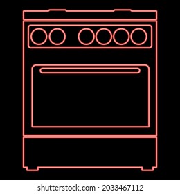 Neon kitchen stove red color vector illustration flat style image