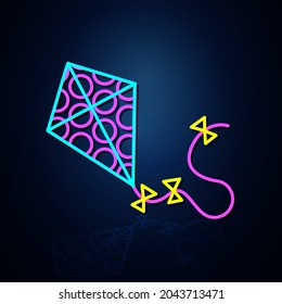 Neon kite icon looks clear. Festive flying icon with neon stripes. Festival and event icon. Neon icon.