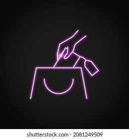 Neon Kleptomania Icon In Line Style. Mental Disorder. Shoplifting Addiction Symbol. Vector Illustration.