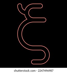 Neon ksi greek symbol small letter lowercase font red color vector illustration image flat style light
