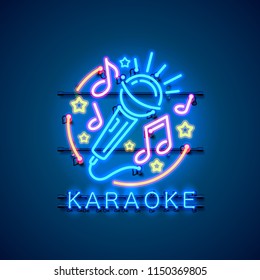 Neon label music karaoke banner. template design element. Vector illustration