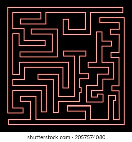 Neon labyrinth maze conundrum red color vector illustration flat style light image