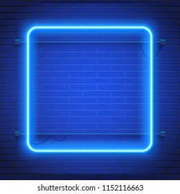 Neon lamp casino rectangel frame on brick wall background. Las Vegas concept. Vector illustration.