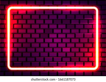 Neonlampenrahmen auf Backsteinwand-Hintergrund. Las Vegas Konzept. Vektorillustration.