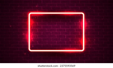 Neon lamp frame on brick wall background. Las Vegas concept. Vector illustration.