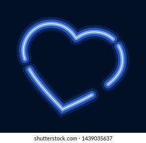 Neon, lamp style, blue, glowing heart shape.