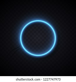 Neon Lamp Wall Sign Isolated On Transparent Background. Blue Electric Glow Light Circle. Vector Round Neon Bulb Banner For Advertising Design