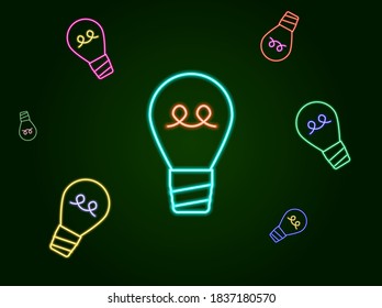 neon lamps of different colors on a dark background