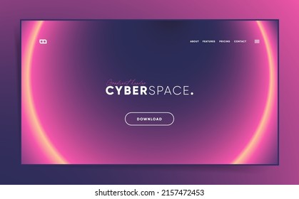 Neon landing page website mockup gradient background. Futuristic cyberpunk or space header design. Dark technology minimal trendy application download page form.