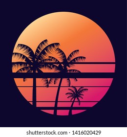 neon landscape retro vector ilustration