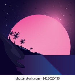 neon landscape retro vector ilustration