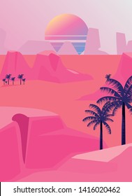 neon landscape retro vector ilustration