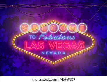 Neon Las Vegas Sign on urban street grunge wall.