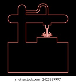 Neon laser CNC machine for engraving device equipment for cutting use beam red color vector illustration image flat style