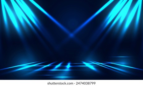 Neon and Laser Lights. Futuristic Stage with Glowing Shapes on a Dark Background