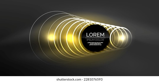 Neon laser lines, circles waves abstract background. Neon light or laser show, electric impulse, power lines, techno quantum energy impulse, magic glowing dynamic lines