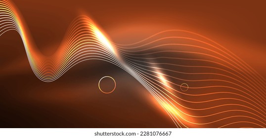 Líneas láser neón, círculos ondas fondo abstracto. Muestra de luz de neón o láser, impulso eléctrico, líneas de alimentación, impulso de energía cuántica tecno, líneas dinámicas mágicas brillantes