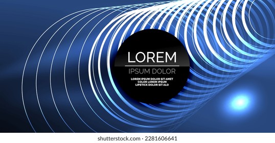 Neon laser lines, circles waves abstract background. Neon light or laser show, electric impulse, power lines, techno quantum energy impulse, magic glowing dynamic lines
