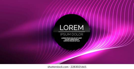 Líneas láser neón, círculos ondas fondo abstracto. Muestra de luz de neón o láser, impulso eléctrico, líneas de alimentación, impulso de energía cuántica tecno, líneas dinámicas mágicas brillantes