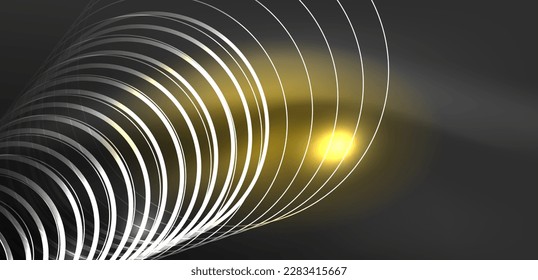 Neon laser lines, circles waves abstract background. Neon light or laser show, electric impulse, power lines, techno quantum energy impulse, magic glowing dynamic lines